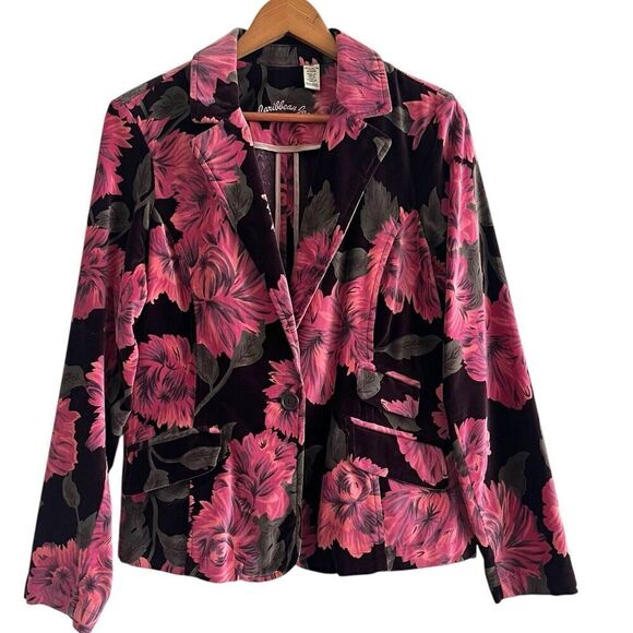 Caribbean Joe Floral Velvet Blazer 12P Pink Jacket Indie Preppy Colorful - Picture 2 of 13